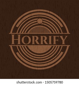 Horrify retro wood emblem. Vector Illustration.