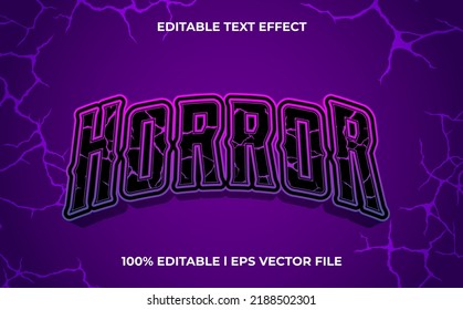 Horror 3d Text Effect With Dark Theme. Purple Typography Template For Scary Tittle