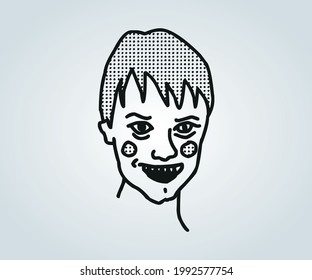 Horrorabstraktes Gesicht und Zeichen für Illustrationen auf Heilwasser