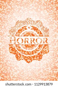 Horror abstract orange mosaic emblem with background