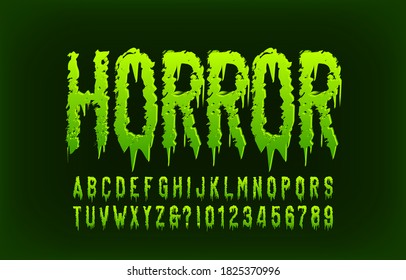 Horror alphabet font. Messy letters and numbers. Hand drawn vector typography for your Halloween typography.