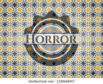 Horror arabic badge background. Arabesque decoration.