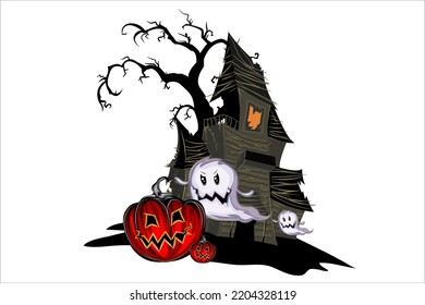 horror background vector design in the form of houses and ghosts.