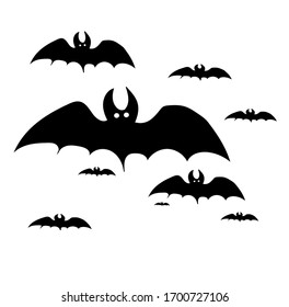 Grupo de murciélagos negros de horror aislado en fondo blanco, ilustración vectorial de Halloween