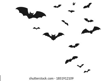 Horror black bats group isolated on white background. flying bats Halloween. vector illustration