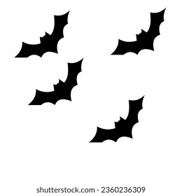 Horror black bats group isolated on white vector Halloween background. Flittermouse night creatures illustration. Silhouettes of flying bats traditional Halloween symbols on white.