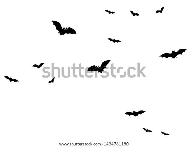 白いベクターハロウィン背景にホラー黒いコウモリグループ フリッタマウスの夜の生き物のイラスト 白い背景に伝統的なハロウィーンのシンボルで 飛ぶコウモリの シルエット のベクター画像素材 ロイヤリティフリー