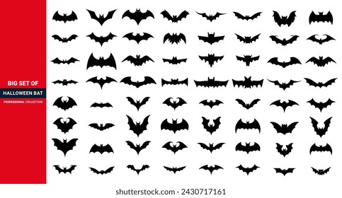 Horror black bats set of icon. flying bats, Halloween bats.