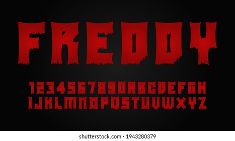 Horror bloody, scary alphabet. Insane Fear brutal, scream font. Wicked night theme style design