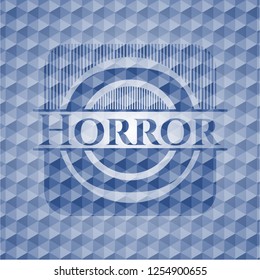 Horror blue hexagon badge.
