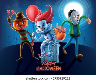 Horror-Cartoon-Figuren für Halloween: Stock-Vektorgrafik (Lizenzfrei