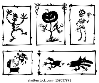 Horror cartoon silhouettes.