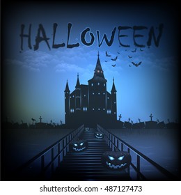 Horror Castle Halloween Landscape - Optional Party, Events, Advertising, Announcement Vector Template
