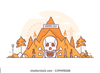 Cueva de horror: ilustración vectorial de estilo de diseño de línea delgada