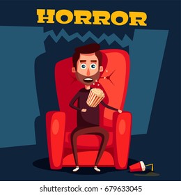 Horror in the cinema. Cartoon vector illustration