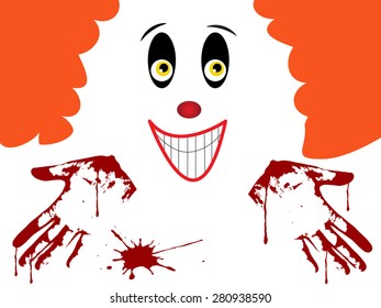 Horror clown face with bleeding hands