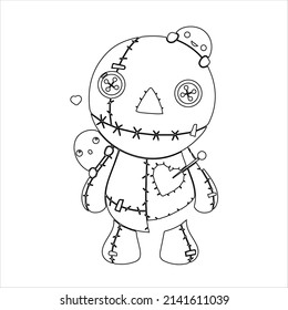 Horror coloring page , horror creepy kawaii Vector cartoon voodoo doll