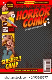 Horror Comic, Halloween Cover Template Background, Speech Bubbles, Doodle Art, Vector Illustration.