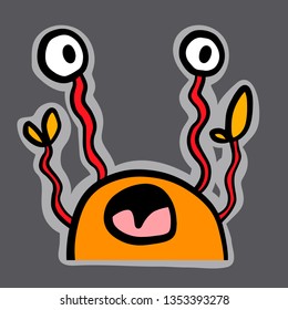 Horror crab hand drawn sticker illustration hand drawn design in cartoon style minimalism