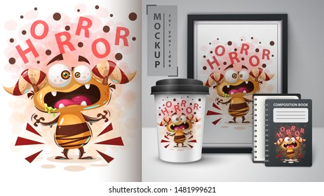 Horror crazy monster - mockup for your idea. Vector eps 10