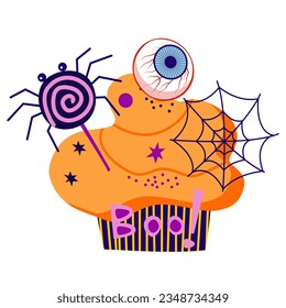 horror cupcake halloween in doodle design vector illustration 