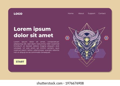 Horror, dark art, skull, monster face landing page illustration