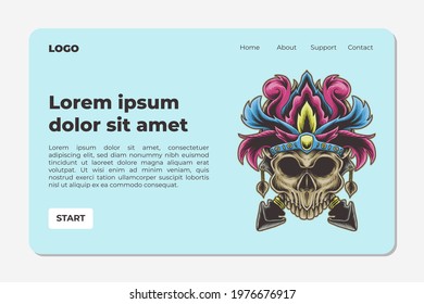 Horror, dark art, skull, monster face landing page illustration