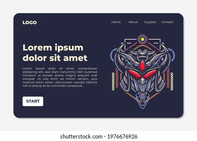 Horror, dark art, skull, monster face landing page illustration