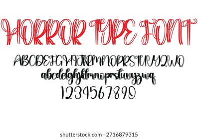 Horror letras oscuras tatuaje tipo de Vector fuente. estilo grunge Y2k tipo de fuente con gótico pank rock y signos de estilo de sangre y símbolos. aterrador tatuaje fuente Vector icono	