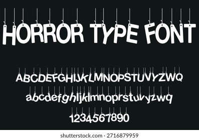 Horror letras oscuras tatuaje tipo de Vector fuente. estilo grunge Y2k tipo de fuente con gótico pank rock y signos de estilo de sangre y símbolos. aterrador tatuaje fuente Vector icono	