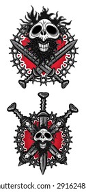 horror dead spartan ghost skull metal chain swords background vector illustration