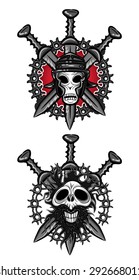 horror dead spartan ghost skull metal chain swords background vector illustration