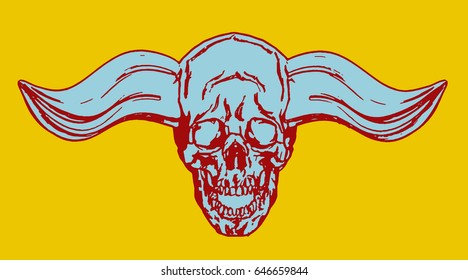 horror demonic skull with bullish horns. vector illustration. apocalypse demon from hell.