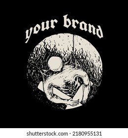 horror design, human body in fire, perfect for extreme merchandising or underground music.