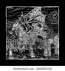 horror dragon death metal illustration