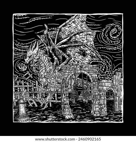 horror dragon death metal illustration