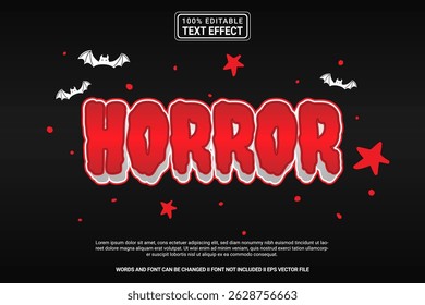 Efeito de texto 3D vetor editável de horror - tipografia colorida e moderna com estilo cômico para cartaz, branding, mídias sociais