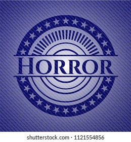 Horror emblem with denim high quality background