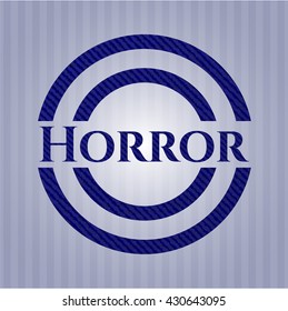 Horror emblem with denim high quality background