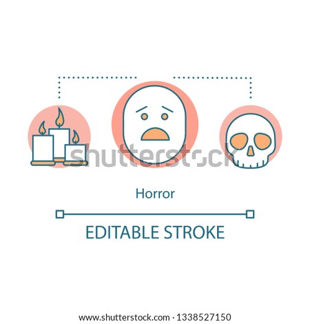 Horror emotion concept icon. Consternation idea thin line illustration. Scary movie. Skull and candles. Dangerous area. Mysterious. Terrible accident. Vector isolated outline drawing. Editable stroke