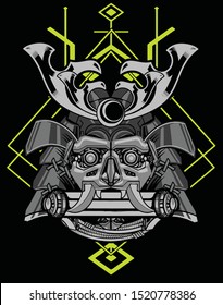 horror evil samurai robot with sacred geometry