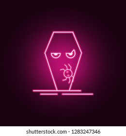 Horror eyes on Halloween cemetery coffin icon. Elements of Halloween in neon style icons. Simple icon for websites, web design, mobile app, info graphics