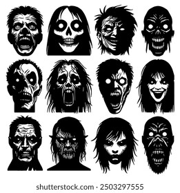 Silueta de la cara del horror, diseño espeluznante y embrujador - Ilustración vectorial plana