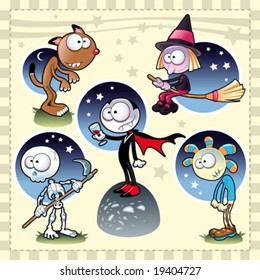 Horror Family. Funny cartoon and vector Halloween characters