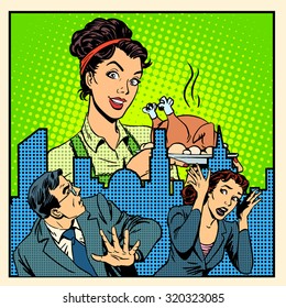 The horror of family life and home cooking retro style pop art