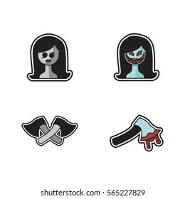 Horror Female Zombie Head Icon Logo Vector Set Element