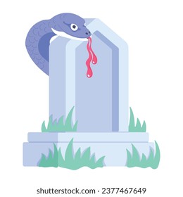Horror flat illustration of snake gravestone 