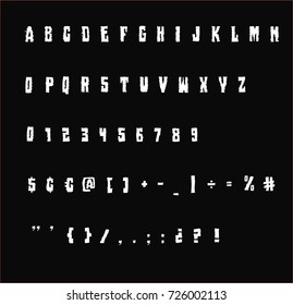 Horror Font - Halloween vector font - White creepy font with red outline - Retro typewriter font