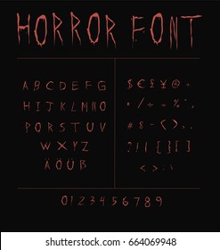 Horror Font - Red Creepy Font On Black - Vector