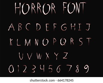 Horror Font - Vector art - White Horror Font with Red Outline Isolated on Black